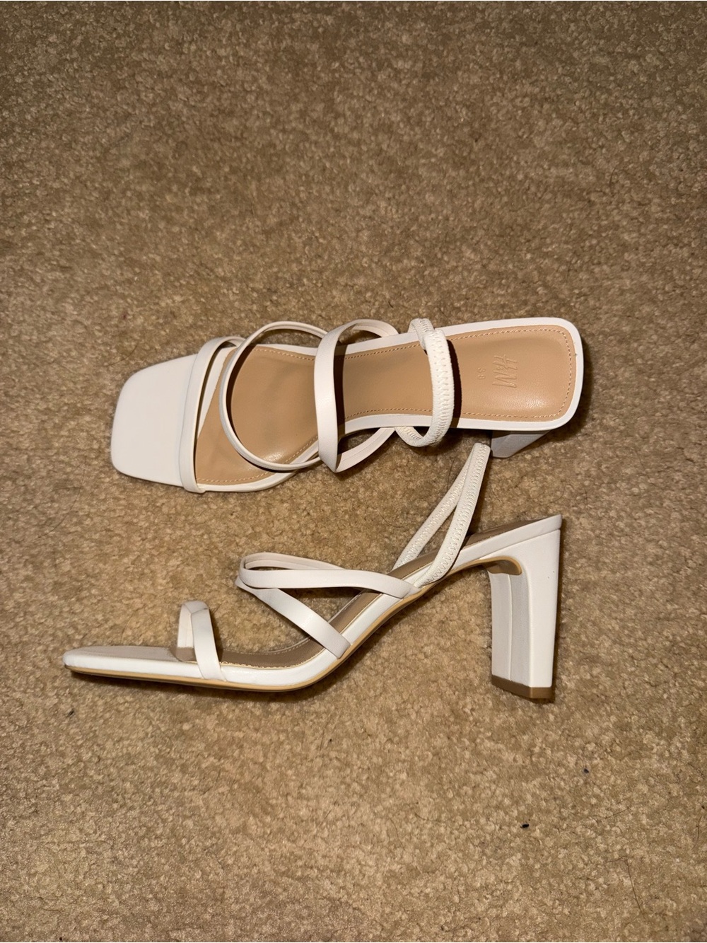 H&M White Strappy Block Heel Sandals